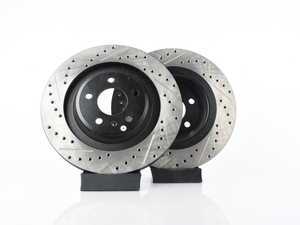 ES#3538299 - 025997ECS0637KT - Rear V4 Cross Drilled & Slotted Brake Rotors - Pair (330x22) - Precision manufactured and featuring an electrostatic rust-inhibiting coating - ECS - Audi