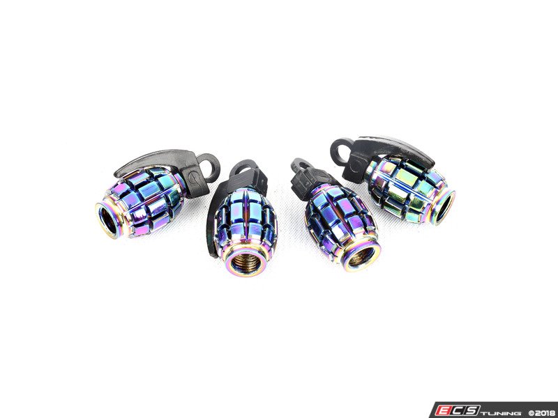 Sickspeed 4PCNEOVSGRENADE Grenade Valve Stem Caps Neo Chrome