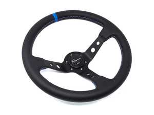 ES#3603848 - 100MPLCb - 100 Motorsport Competition Series Steering Wheel - Genuine Perforated Leather w/ Tricolor Stitching & Blue Leather Centerline - Upgrade your interior styling with a universal, performance styled steering wheel from Renown! Features a 350mm diameter and 100mm Depth. - Renown - Audi BMW Volkswagen Mercedes Benz MINI Porsche