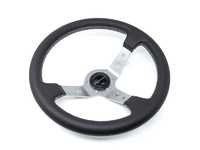 ES#3603854 - 100SPL - 100 Silver Series Steering Wheel - Genuine Perforated Leather w/ White Stitching - Upgrade your interior styling with a universal, performance styled steering wheel from Renown! Features a 350mm diameter and 100mm Depth. - Renown - Audi BMW Volkswagen Mercedes Benz MINI Porsche