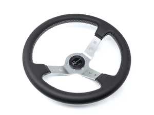 ES#3603854 - 100SPL - 100 Silver Series Steering Wheel - Genuine Perforated Leather w/ White Stitching - Upgrade your interior styling with a universal, performance styled steering wheel from Renown! Features a 350mm diameter and 100mm Depth. - Renown - Audi BMW Volkswagen Mercedes Benz MINI Porsche