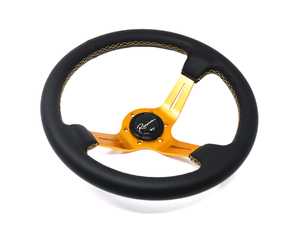 ES#3603870 - ChiGL - Chicane Gold Series Steering Wheel - Genuine Leather - Upgrade your interior styling with a universal, performance styled steering wheel from Renown! Features a 350mm diameter and a 70mm depth. - Renown - Audi BMW Volkswagen Mercedes Benz MINI Porsche