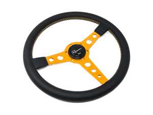 ES#3603887 - MonGL - Monaco Gold Series Steering Wheel - Genuine Leather w/ Gold Stitching - Upgrade your interior styling with a universal, performance styled steering wheel from Renown! Features a 350mm diameter and a 20mm depth. - Renown - Audi BMW Volkswagen Mercedes Benz MINI Porsche