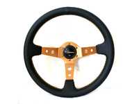 ES#3603843 - 100GL - 100 Gold Series Steering Wheel - Genuine Leather - Upgrade your interior styling with a universal, performance styled steering wheel from Renown! Features a 350mm diameter and 100mm Depth. - Renown - Audi BMW Volkswagen Mercedes Benz MINI Porsche