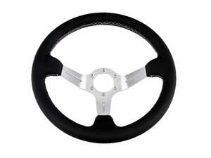 ES#3603876 - ChiSL - Chicane Silver Series Steering Wheel - Genuine Leather w/ White Stitching - Upgrade your interior styling with a universal, performance styled steering wheel from Renown! Features a 350mm diameter and a 70mm depth. - Renown - Audi BMW Volkswagen Mercedes Benz MINI Porsche