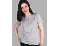 ES#3694643 - ACM0044GRYSM - Signature Golf Polo - Ladies Small - Sport-inspired contrast piping adds to the versatile styling of this luxurious mandarin collar, zip-placket, knit top. - Genuine Volkswagen Audi - Audi