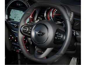 ES#3970936 - F56SWONLYR - Duell AG F54/F55/F56/F57/F60 3 Spoke Steering Wheel Leather Wrapped With Red Stitching - Flat bottom and top designed steering wheel, no airbag included - Duell Ag - MINI
