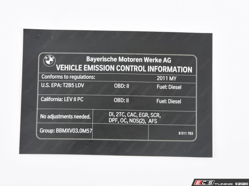 Genuine BMW 71228511763 Exhaust Emissions Label (71228511763)