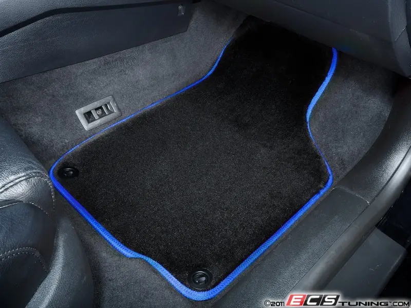 blue and black floor mats