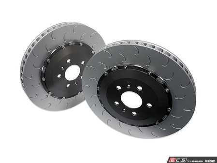 ES#4362077 - 034-301-2005 - 2-Piece Floating Rear Brake Rotor Upgrade Kit (356x32) - Direct replacement rotors that reduce rotational mass and feature J-Slots for less noise but same benefits as conventional slots - 034Motorsport - Audi