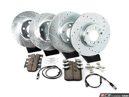 ES#3990173 - K6654 - Z23 Evolution Brake Kit - Front and Rear  - Includes performance drilled and slotted rotors and Power Stop's Extreme Carbon-Fiber Ceramic pads. - Power Stop - BMW