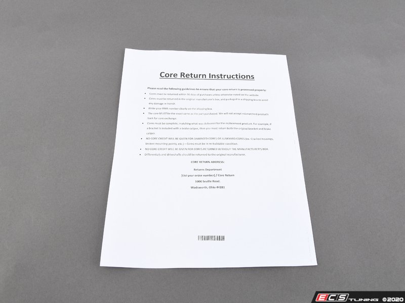 Original Equipment Supplier CORERETURNDOC Core Return Policy Document