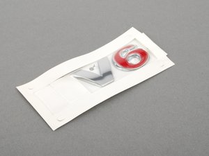 ES#3431 - 1J0853675AAGQF - "V6" Emblem - Chrome / Red stick on emblem - Genuine Volkswagen Audi - Audi Volkswagen