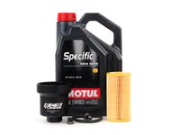 ES#2784804 - 20TPRMKTOILKT4 - Oil Service Kit - With Magnetic Drain Plug Black Aluminum Oil Filter Housing - Includes Motul Specific oil, filter, magnetic drain plug, and black aluminum filter housing - Assembled By ECS - Audi Volkswagen