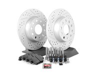 ES#2725372 - 1K0698601AHFKT - Performance Rear Brake Service Kit (272x10) - Featuring ECS GEOMET cross drilled and slotted rotors and Hawk HPS pads - Assembled By ECS - Volkswagen