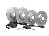 ES#2594013 - 1K0301AAXSKT3 - Performance Front & Rear Brake Service Kit - Featuring ECS GEOMET Drilled & Slotted rotors and Hawk HPS pads - Assembled By ECS - Audi