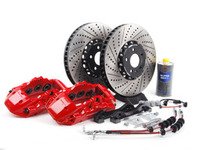ES#2763019 - 003754ECSKT2 - Front Big Brake Kit - Stage 3 - 2-Piece rotors (365x38) - Featuring Red 19Z 6-piston Porsche calipers, ECS stainless steel lines & ECS 2-piece cross drilled & slotted rotors - ECS - Audi