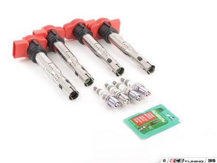 ES#2863363 - 06E905115E1KT2 - Ignition Service Kit - Includes four Huco red coil packs and four NGK iridium spark plugs - Huco - Audi Volkswagen