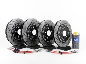 ES#2960542 - 8K0698301MKT7 - Front & Rear Brake Kit - Stage 1 - 2-Piece Tru-Float Wave Brake Rotors - Upgrade your brake system with Tru-float drilled & slotted rotors and stainless steel lines - ECS - Audi
