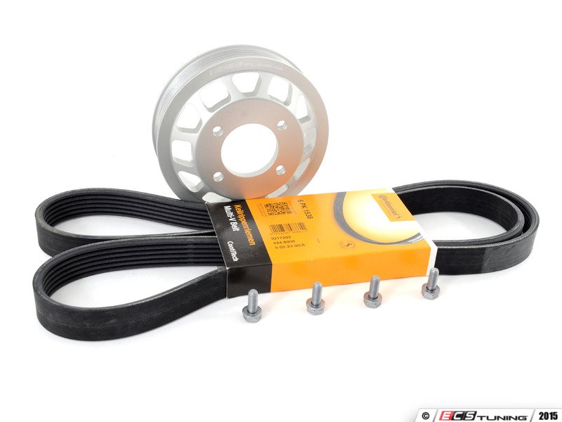 Assembled By ECS 001977ECS02KT Aluminum Water Pump Pulley Kit With Belt