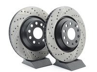 ES#2996766 - 127.33113KT1 - Rear Cross-drilled & Slotted Rotors - (310x22) - Upgrade to a slotted / cross-drilled rotor for improved braking - StopTech - Audi Volkswagen