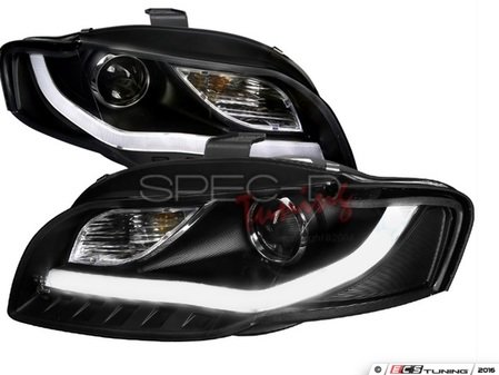 ES#3021220 - 2LHPA406JM8V2TM - Halogen Projector Headlight Set  - Black housing featuring "R8" style LED bar - Spec-D Tuning - Audi