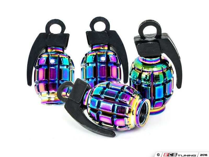 Sickspeed 4PCNEOVSGRENADE Grenade Valve Stem Caps Neo Chrome