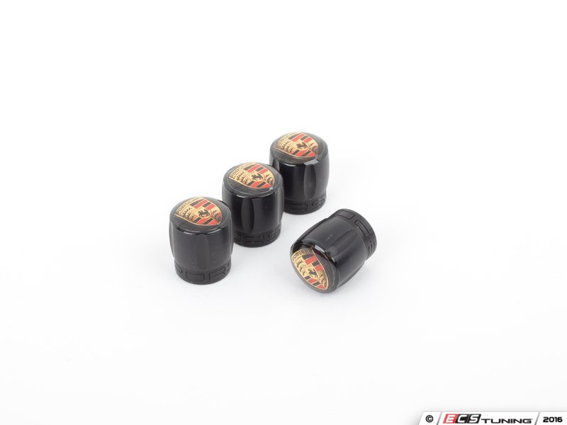 Genuine Porsche 99104460267 Porsche Crest Black Valve Stem Caps